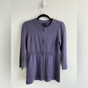 Ann Taylor purple cinched button cardigan office wear Jackie O classic petite S